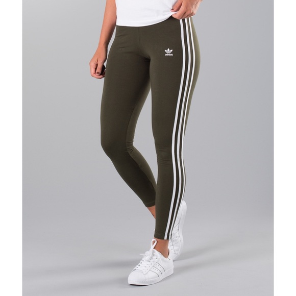 adidas khaki leggings 3 stripe 